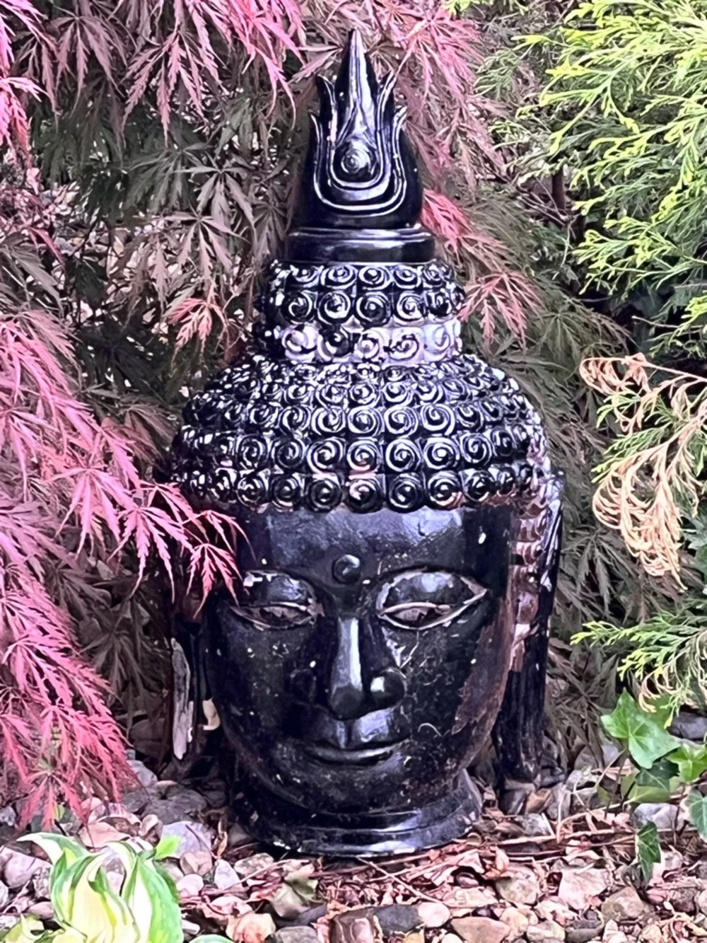 Black Buddha Head Statue Garden or Home Decor